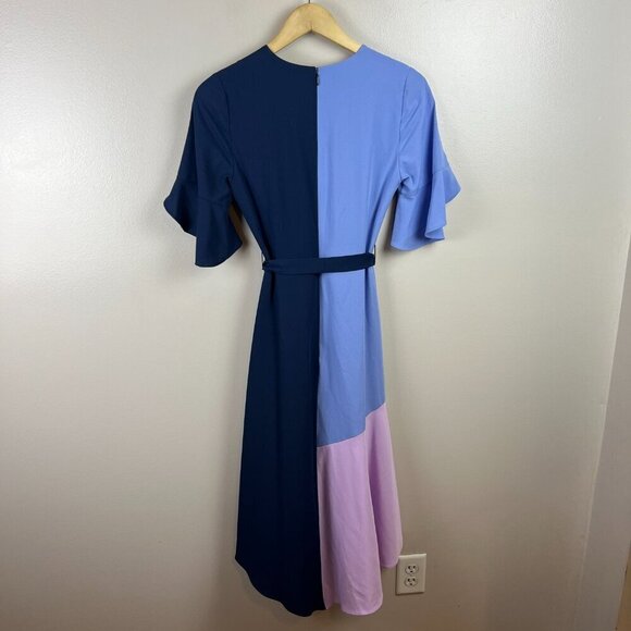 Hutch Colorblock Wrap Midi Dress Size XS Blue Wedding Guest Church Work Event - Picture 3 of 12